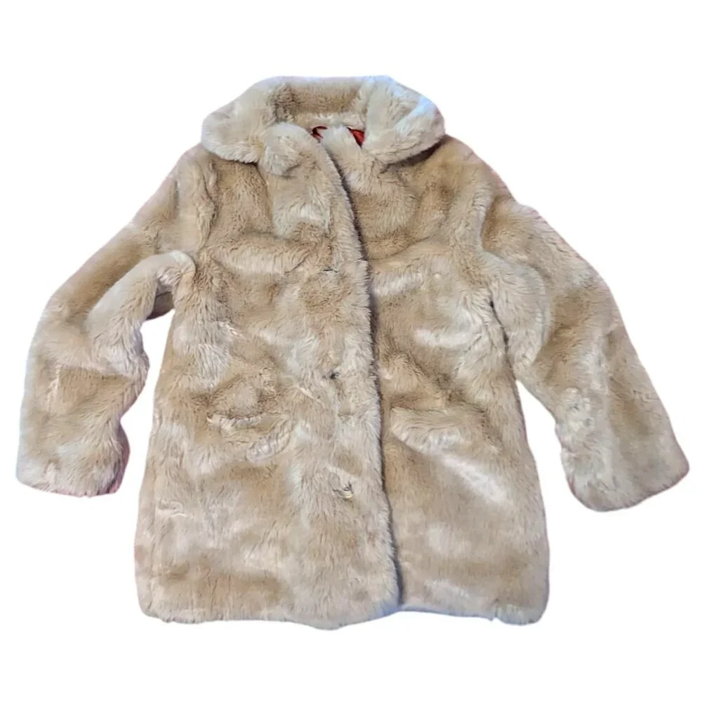 Vintage Faux Fur Long Jacket Winter Coat Mink Mob Wife Zip Scarface Going Out
